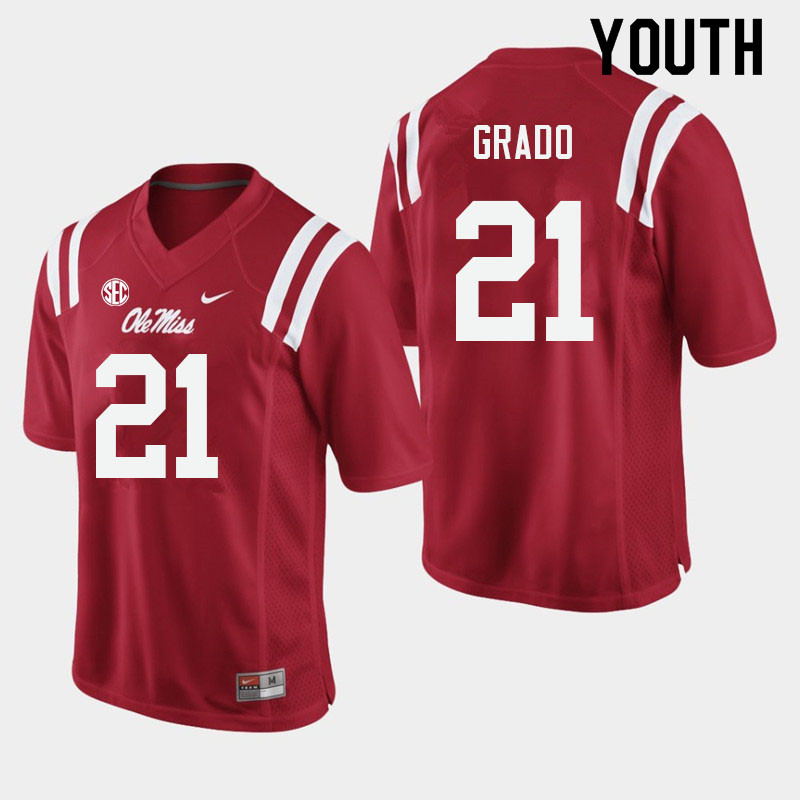 Alex Grado Ole Miss Rebels NCAA Youth Red #21 Stitched Limited College Football Jersey HKM2858FO